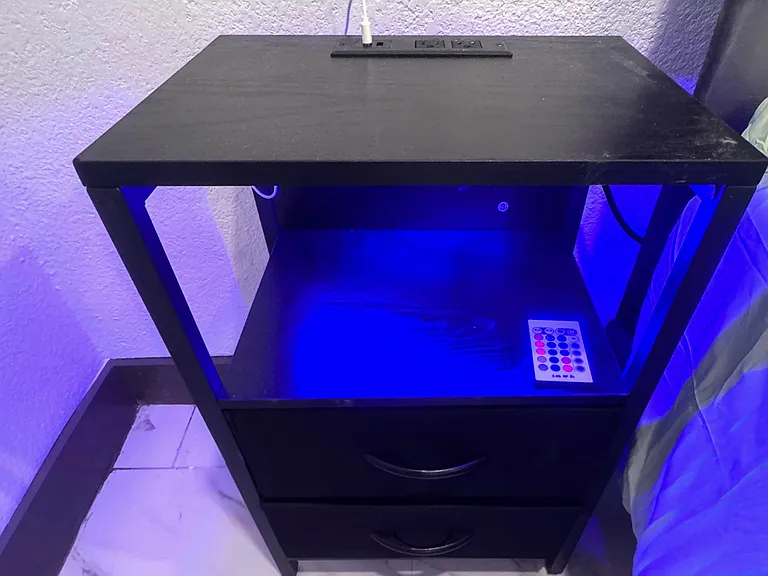 Night stand with USB ports and multi-olor LED lights