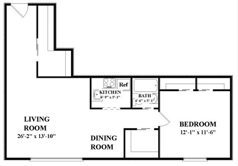 Floor plan 1M1 - 1 Bdrm, 1 Bath-MED