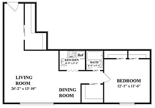 Floor plan 1M1 - 1 Bdrm, 1 Bath-MED