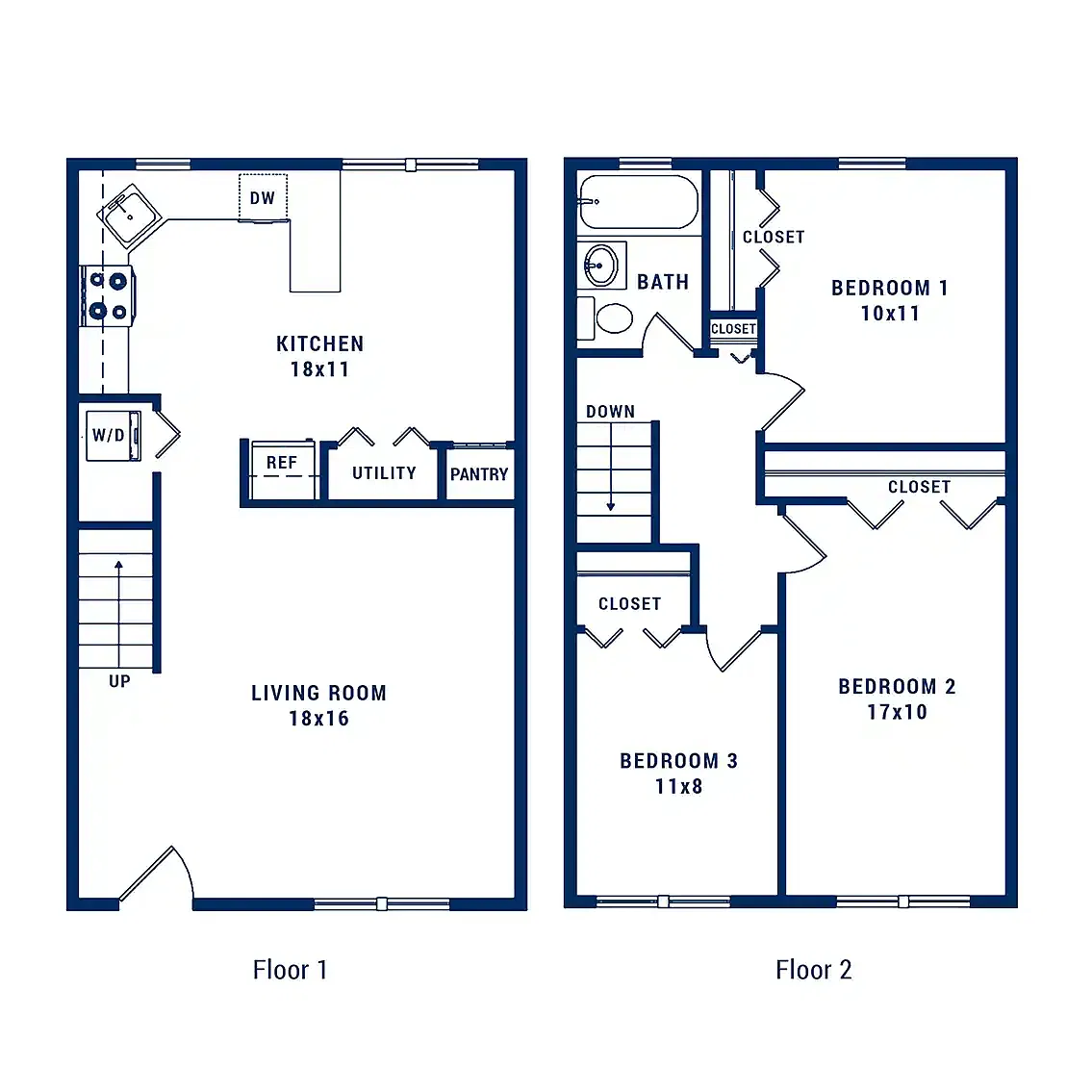 Floor plan 3 Bedroom 1 Bath B