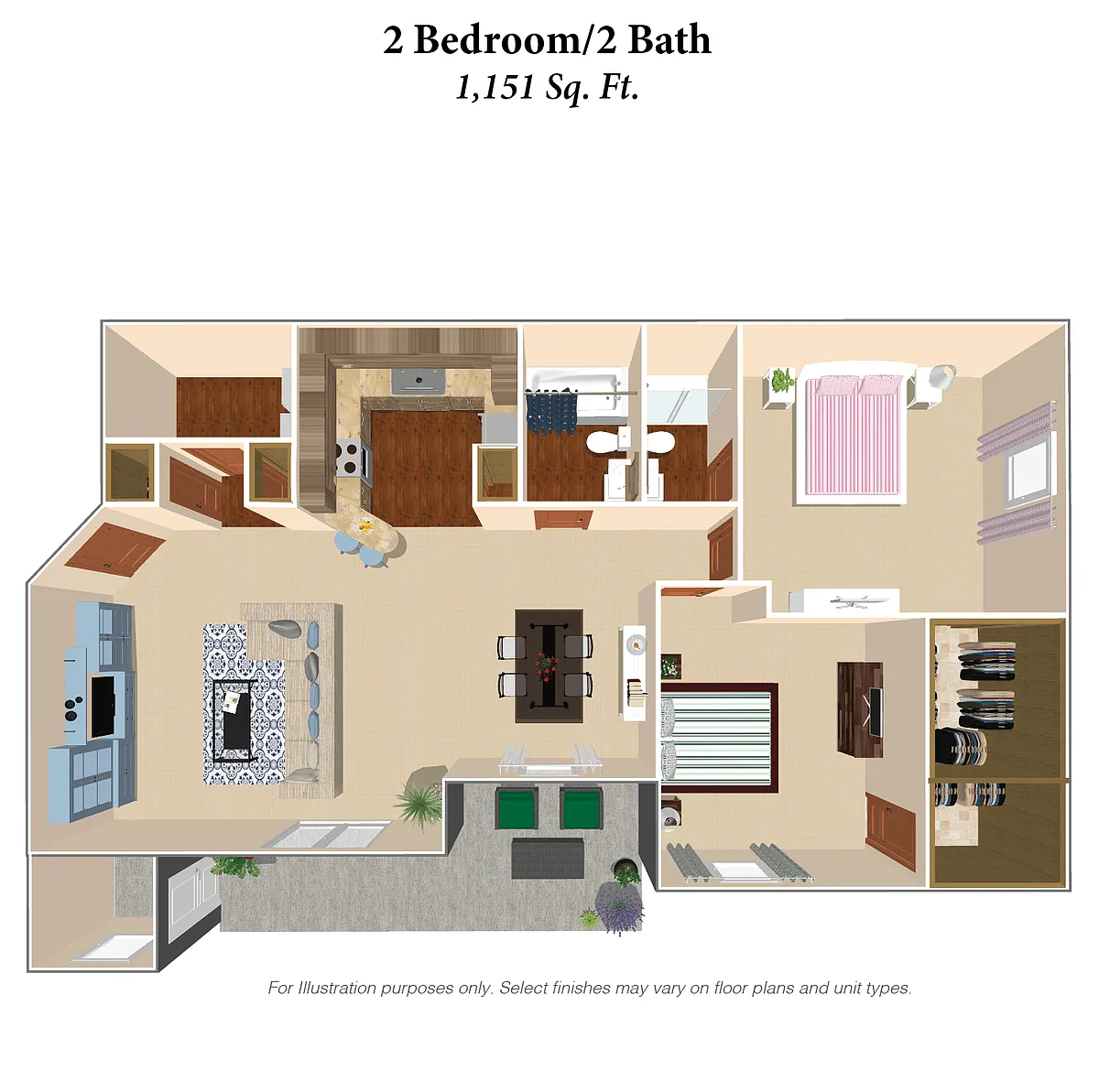 Floor plan 2 Bedroom, 2 Bath - 1,151SqFt