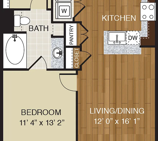 WaterWall Place - A1 - 1 Beds - 1 Baths - 699 Sq. ft.
