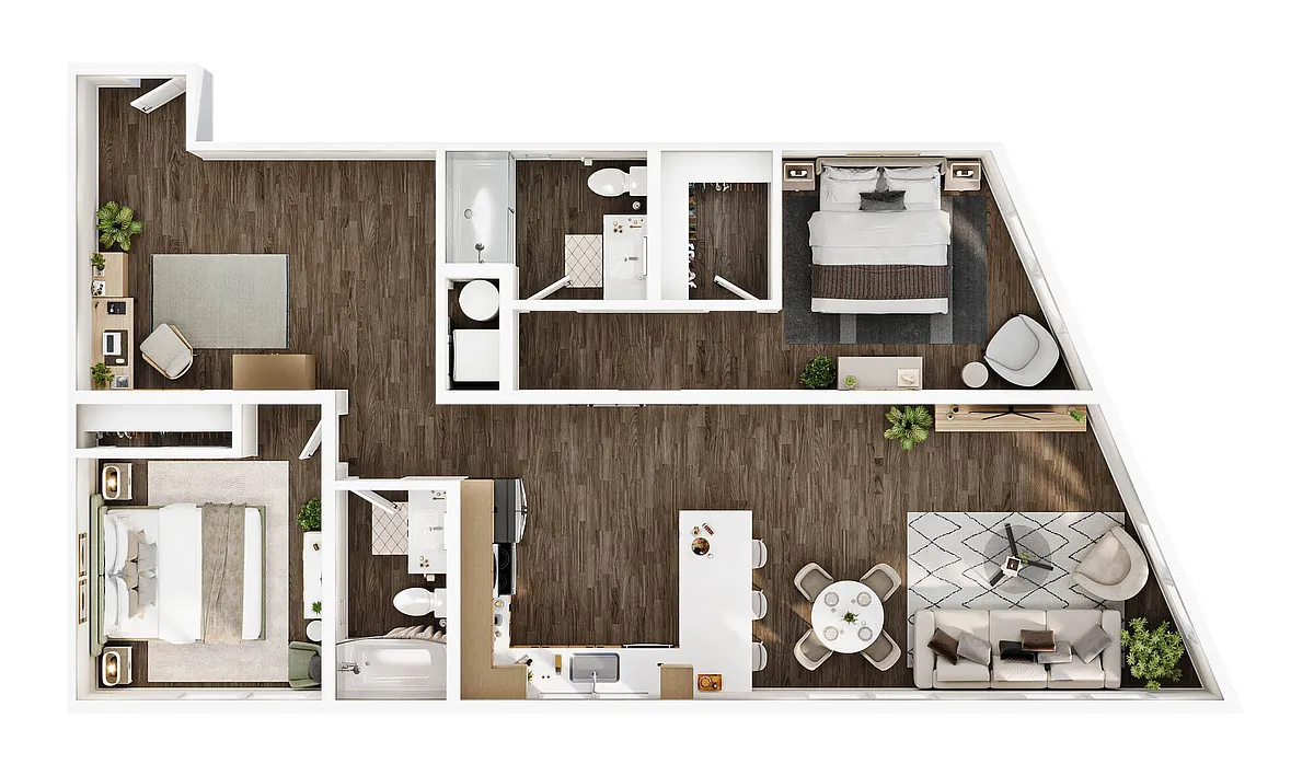 Floor plan 3 BD, 2 BTH C5