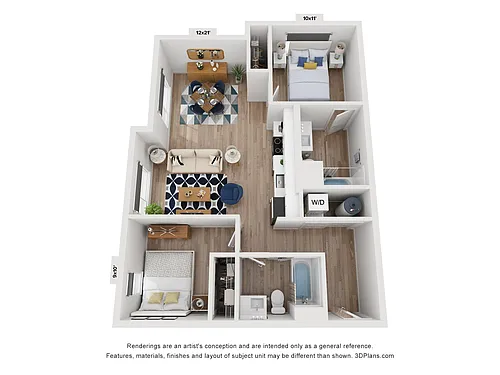 Floor plan Garland: 2 Bedroom Corner Unit