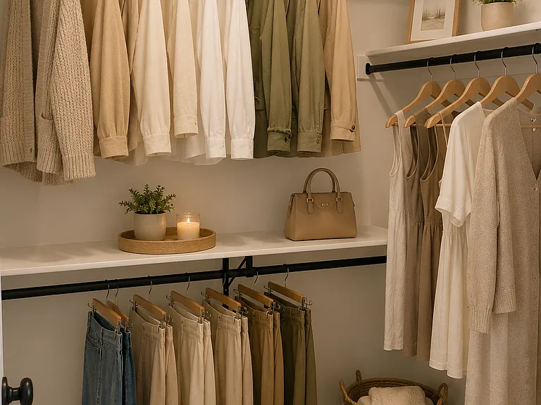 Primary suite walk-in closet.
Images are rendered with AI to show potential layout and staging.