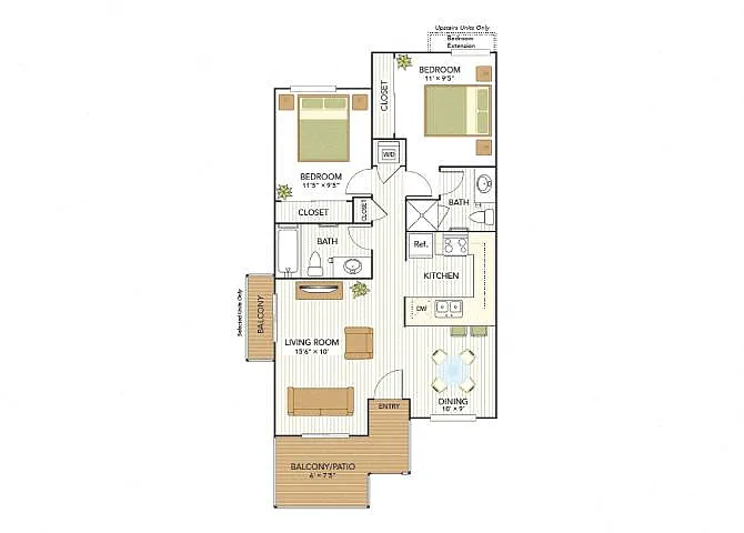 Floor plan Two Bedroom, Two Bath