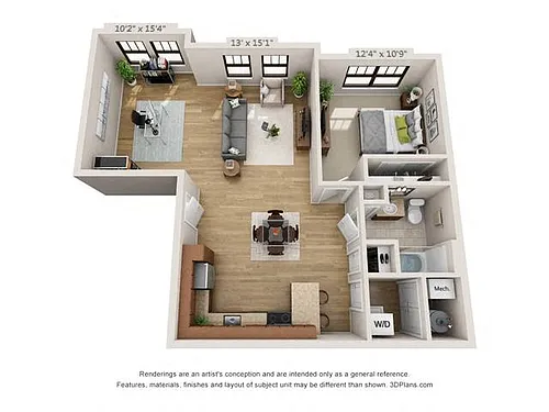 Floor plan Brownstones One Bedroom with Den