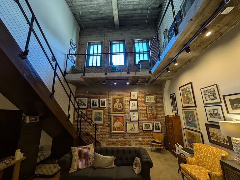 Living room, looking up into atrium