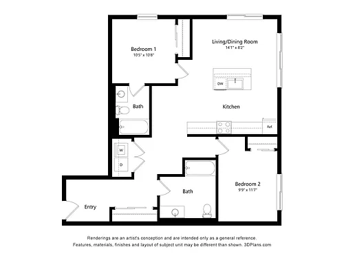 Floor plan 2 Bed 2 Bath I