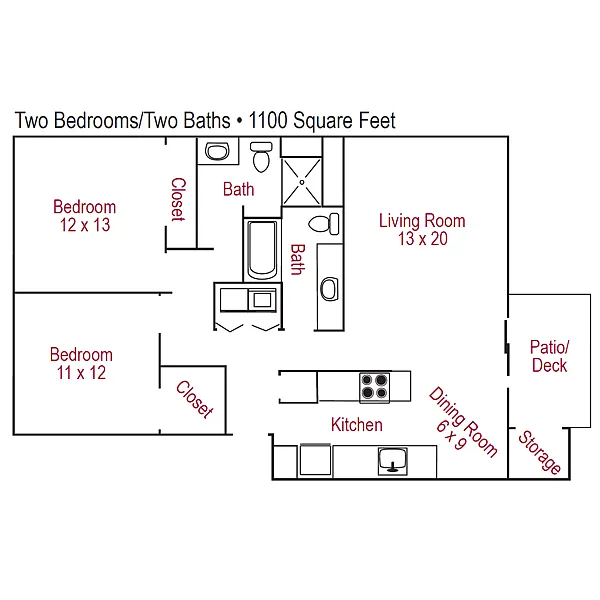 Floor plan 2 Bedroom 2 Bath