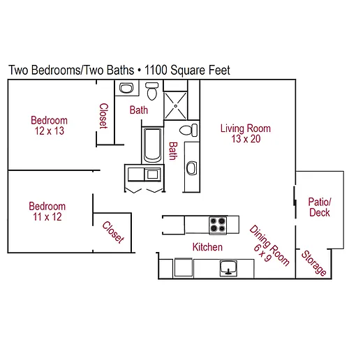 Floor plan 2 Bedroom 2 Bath