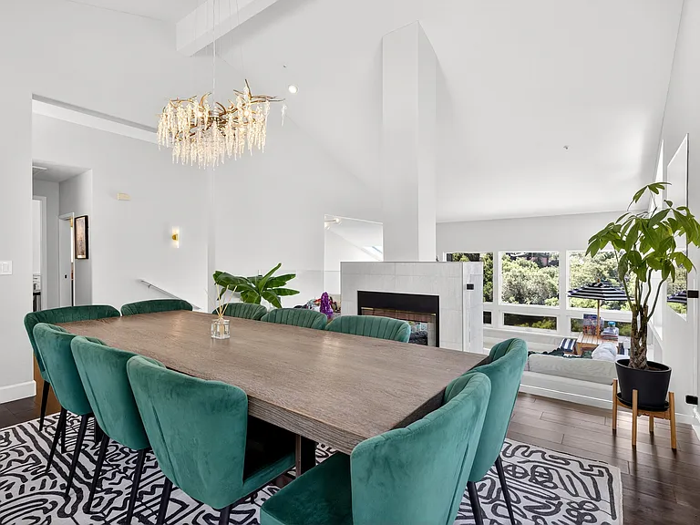Dining room with fireplace