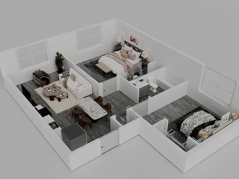 Spacious 2-bedroom, 1-bathroom floor plan ideal for everyday living and convenience.