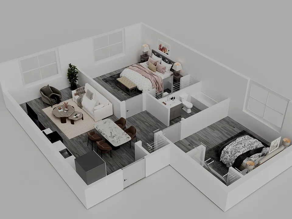 Spacious 2-bedroom, 1-bathroom floor plan ideal for everyday living and convenience.
