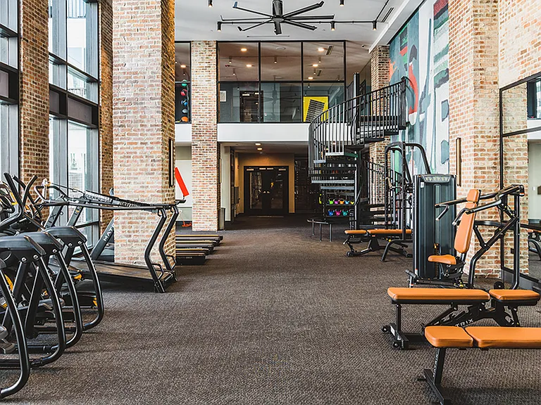 Two-story fitness center with spin lounge