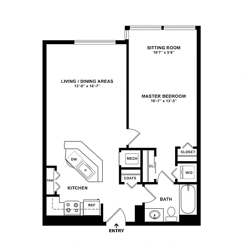 Floor plan 1 Bed/1 Bath-A08R