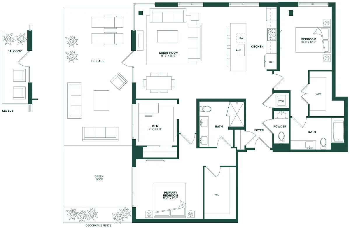 Floor plan 2 Bed/2.5 Bath Den-2M