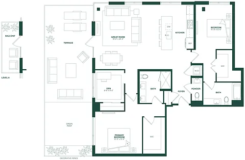 Floor plan 2 Bed/2.5 Bath Den-2M