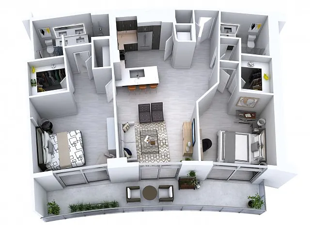 Floor plan Two Bedroom Two Bath (1,258)
