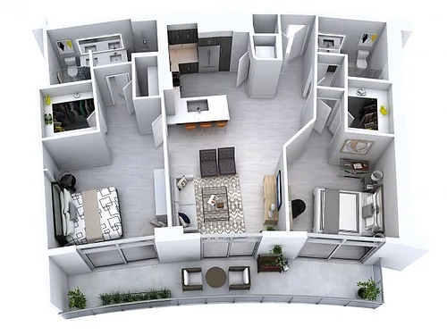 Floor plan Two Bedroom Two Bath (1,258)