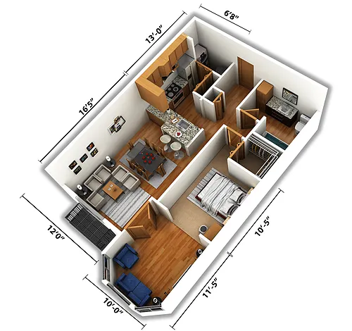 Floor plan 1 Bedroom 1 Bath Den