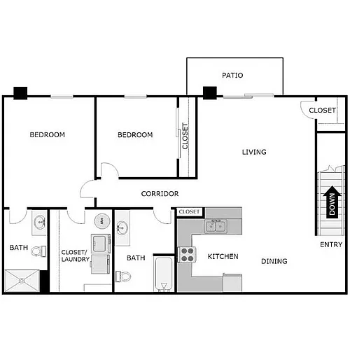 Floor plan 2 Bed 2 Bath Upper w/ Garage
