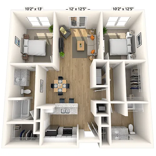 Floor plan Traditional 2x2 1031-1097 SF