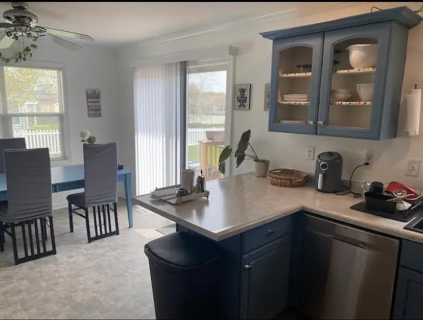 kitchen and dining room to the left--common area