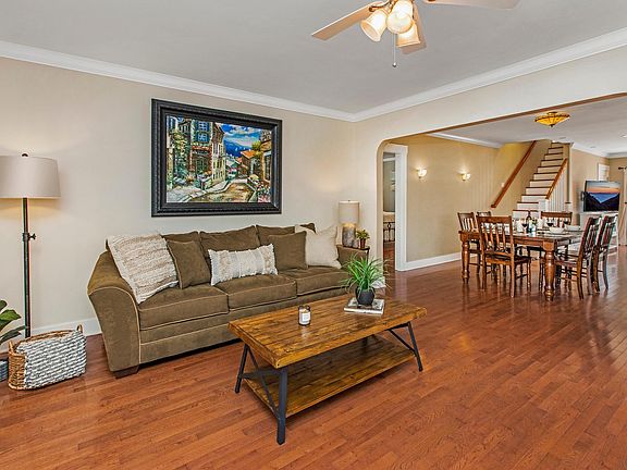 Living room flows into dining room