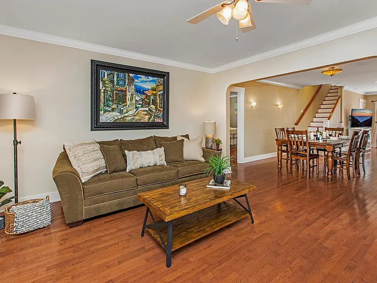 Living room flows into dining room