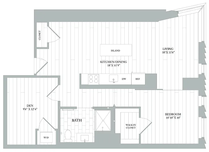 Floor plan AD1 | 1 Bed | 1 Bath | Den