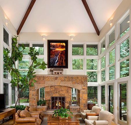 The grand stone fireplace