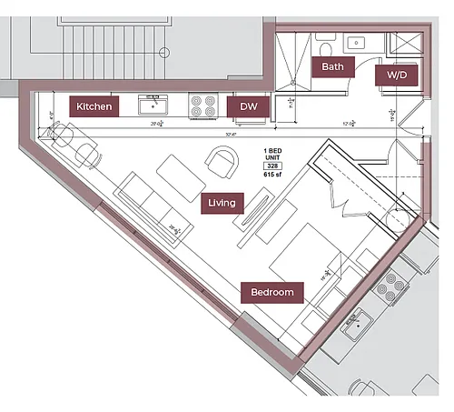 Floor plan Studio w/ Bed Nook Floor Plan B | Lofts South