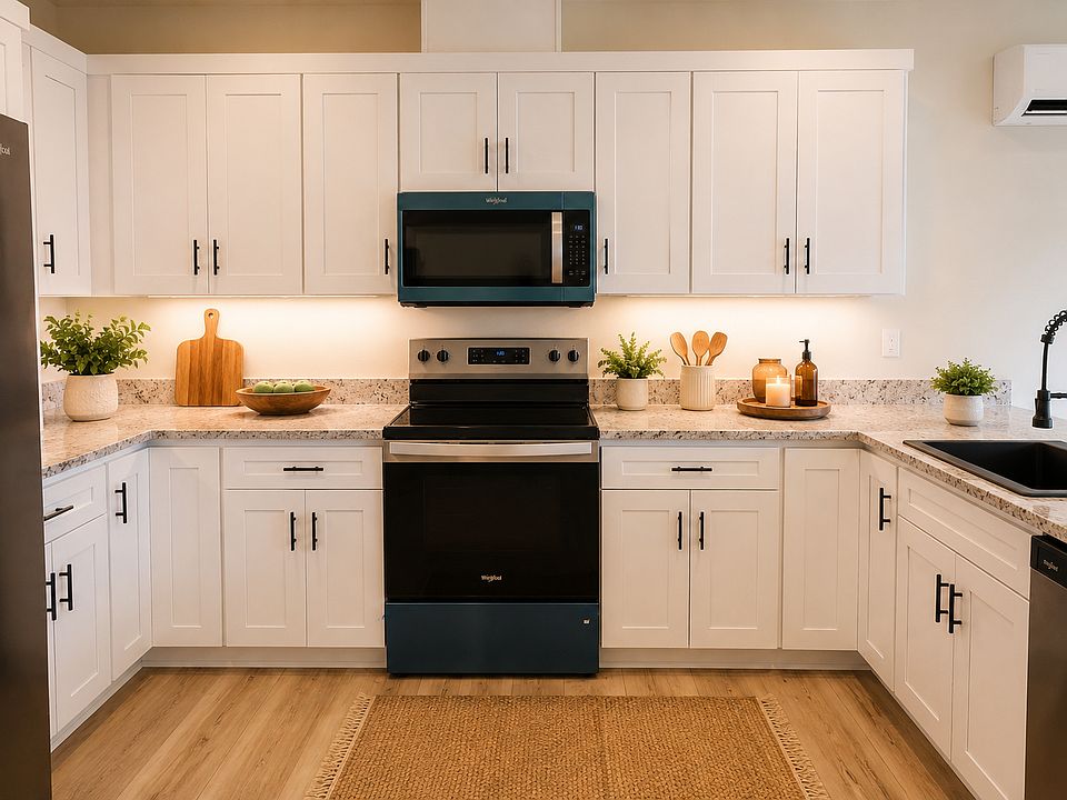 Lots of cabinet space. 

Images are rendered with AI to show potential layout and staging.