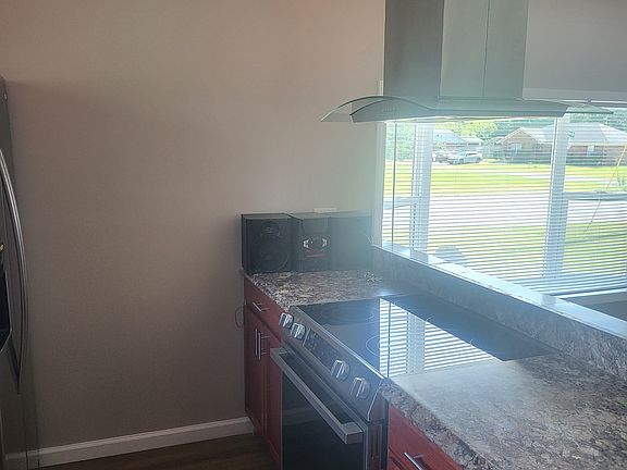 Kitchen overview looking out bay window