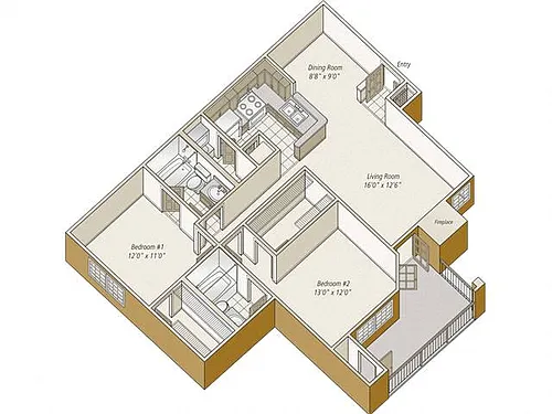 Floor plan 2 Bed/2 Bath-B3