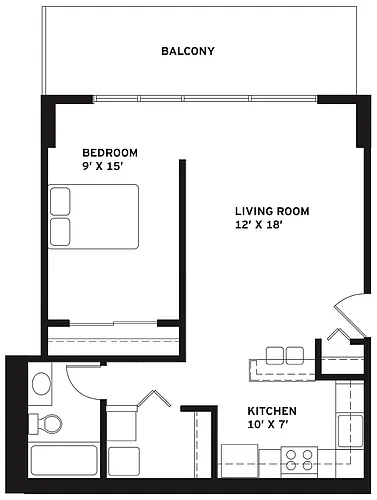 Floor plan Junior 1 Bed 1 Bath K