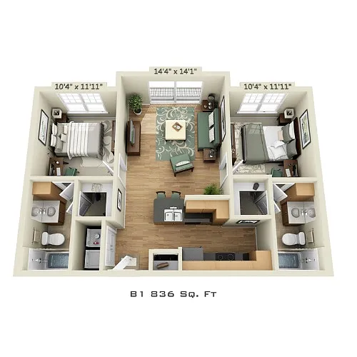Floor plan 2 Bedroom (Price Per Bed)