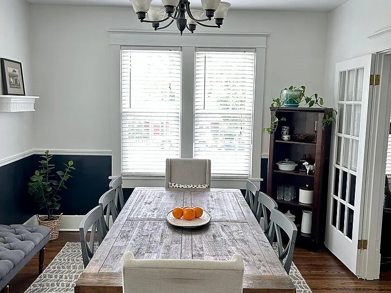 Large dining room with natural light