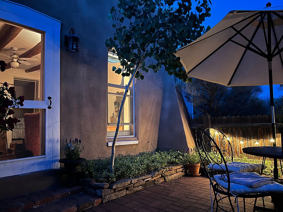 Brick patio with external lights
