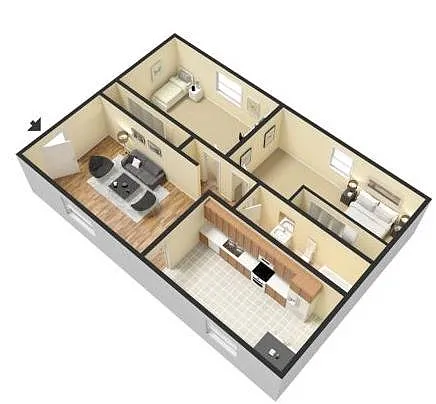 Floor plan Two Bed One Bath 950