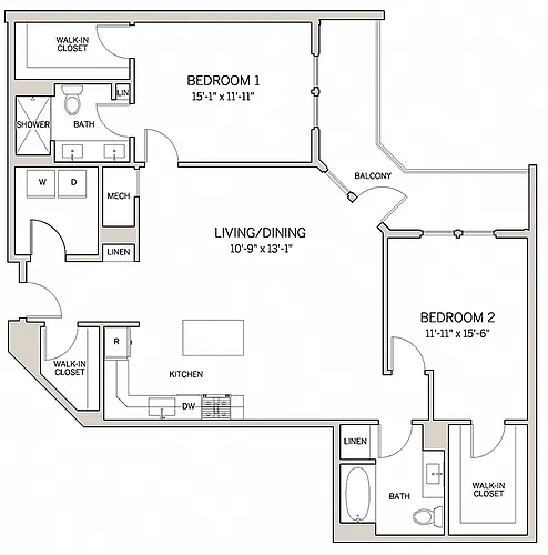 Floor plan Two Bed Two Bath B17