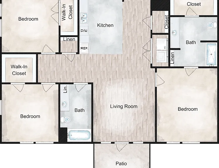 3 Bed 2 Bath Floorplan Diagram