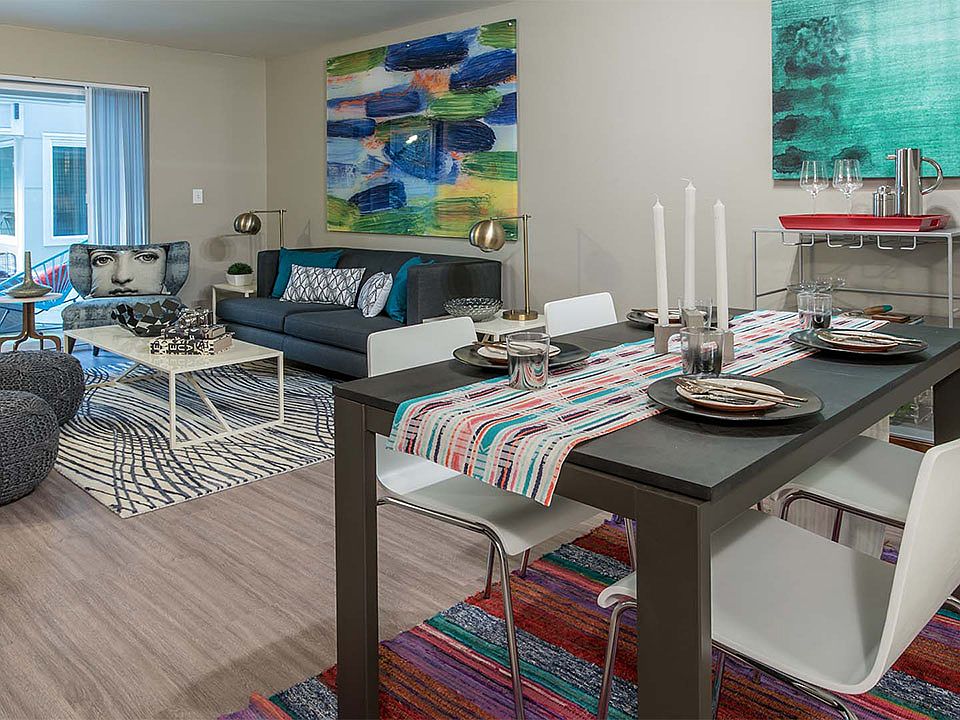 Apartment Dining and Living room with Wood Floor.