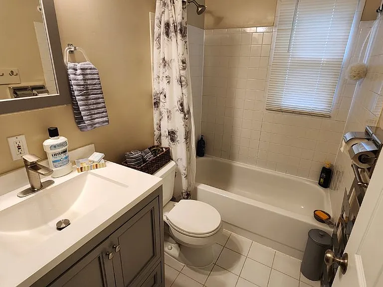 Bathroom with soaking tub.