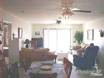 View from kitchen to Dining and Living area