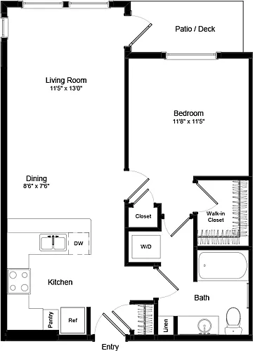 Floor plan One Bed A-2 - Phase III