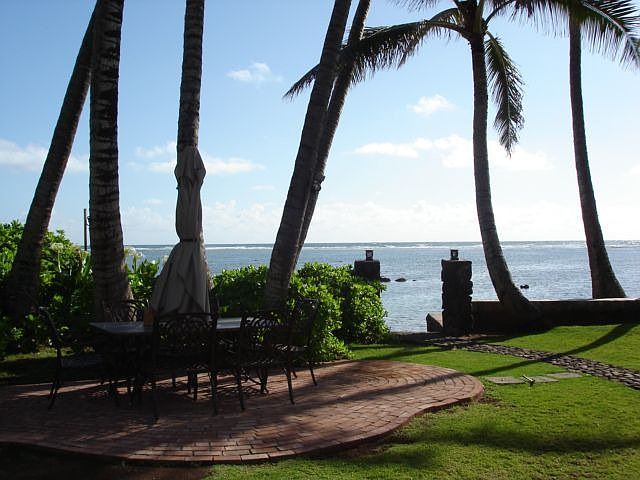 brick walkway to ocean