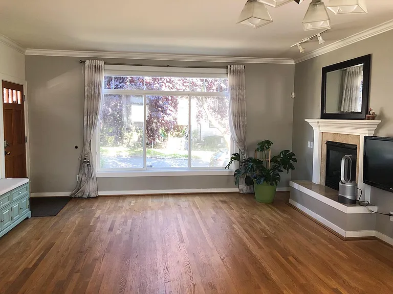 Large family room with gas fireplace