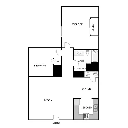 Floor plan 2 Bedroom 1 Bathroom